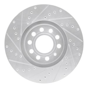 Audi A6 Brake Rotor (1) - Front Left - R1 Concepts - Drilled & Slotted - Silver - `97-`06